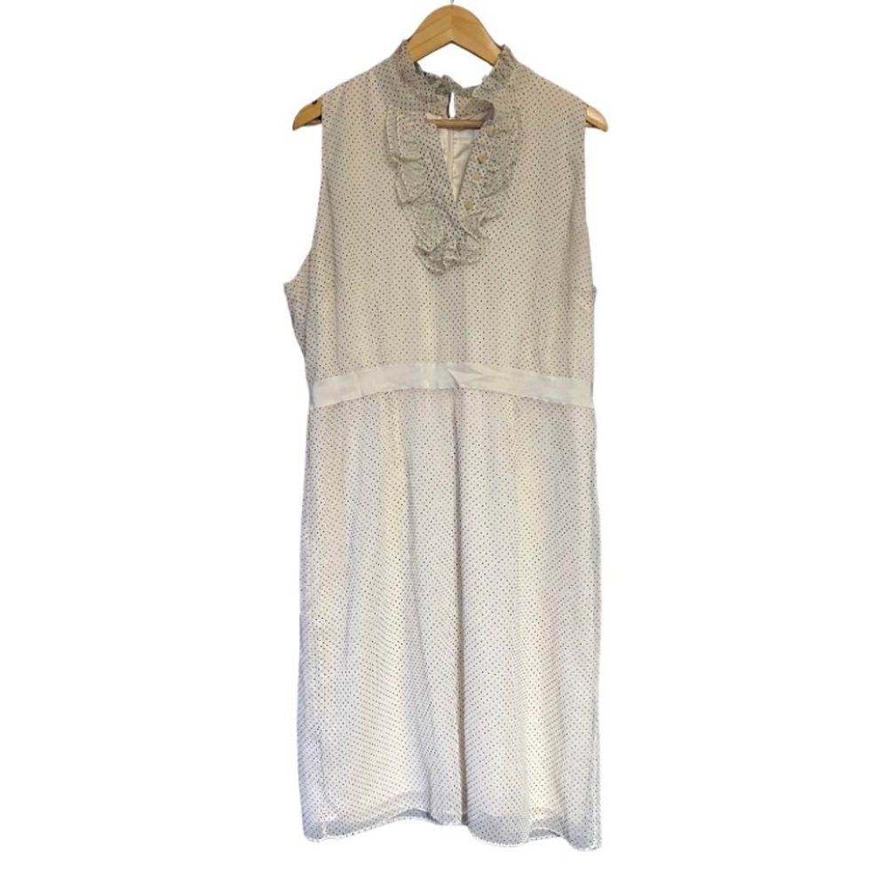 Isaac Mizrahi White Sleeveless Ruffle Midi Dress with Black Polka Dots